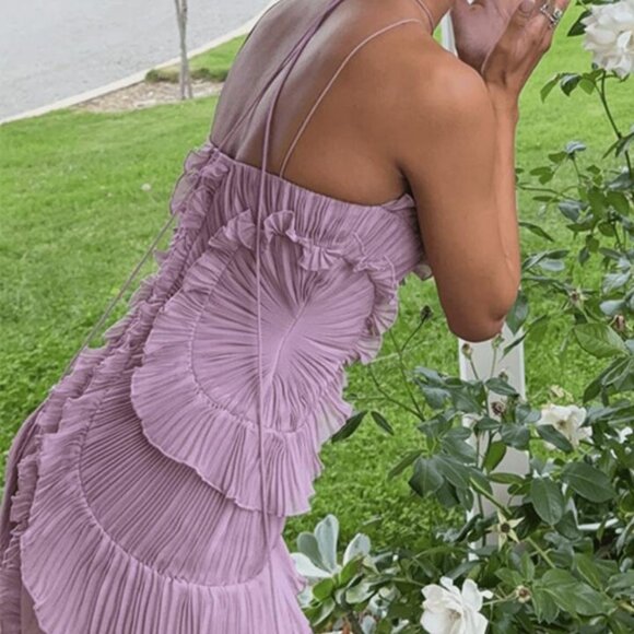 Pleated Frill Halter Neck Maxi Dress - Picture 3 of 5